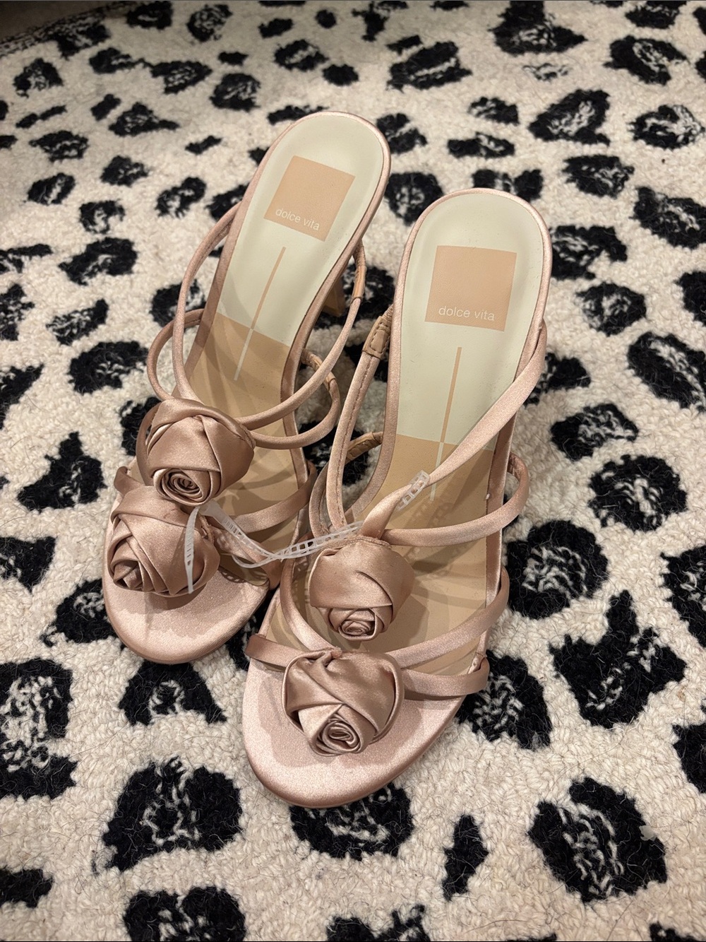 Dolce Vita Blush Pink Satin Rose Strap Heels